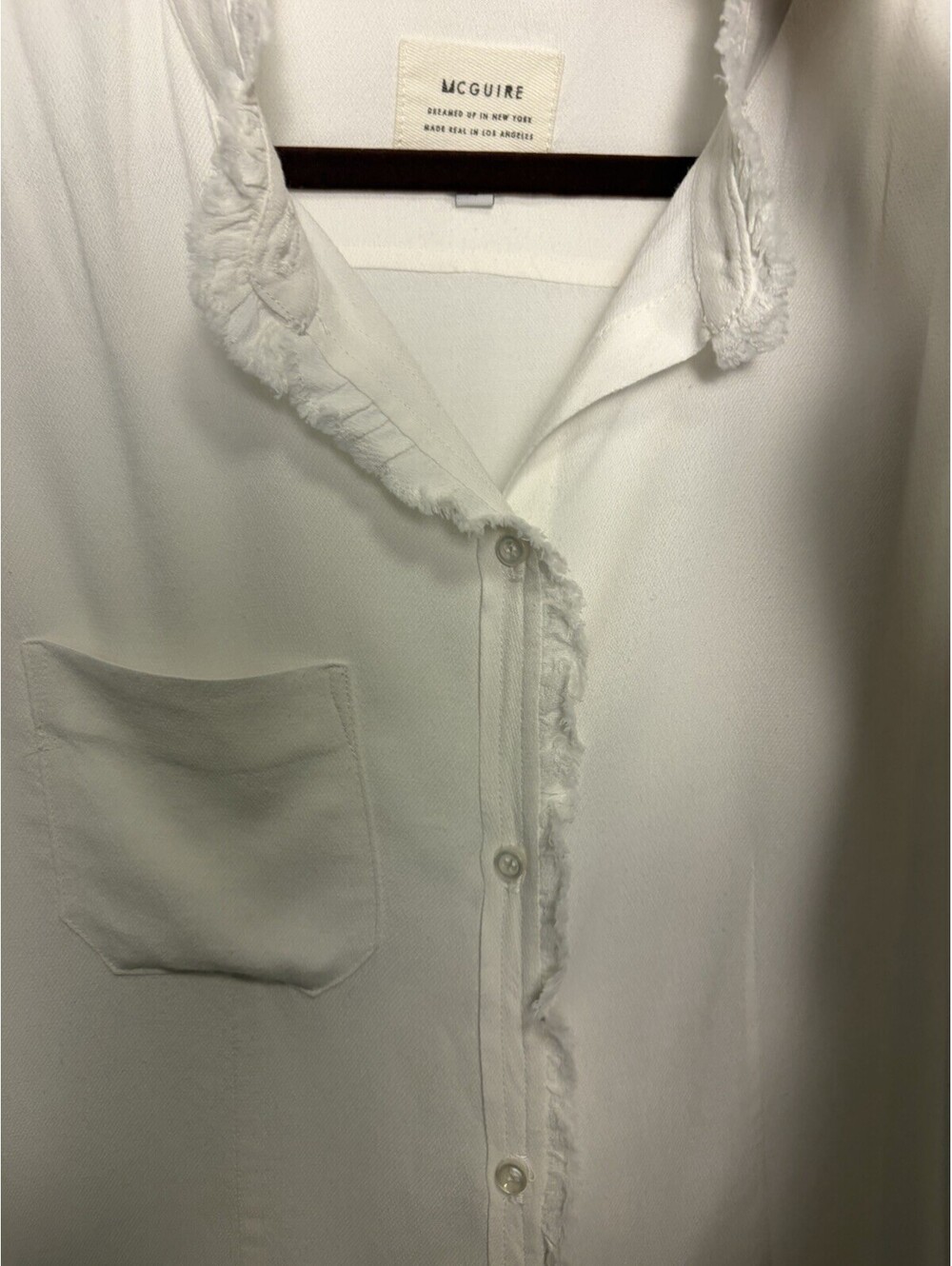 McGuire White Ruffle Fringe Hem Mockneck Button Down Blouse Size Small $178 - Picture 6 of 6